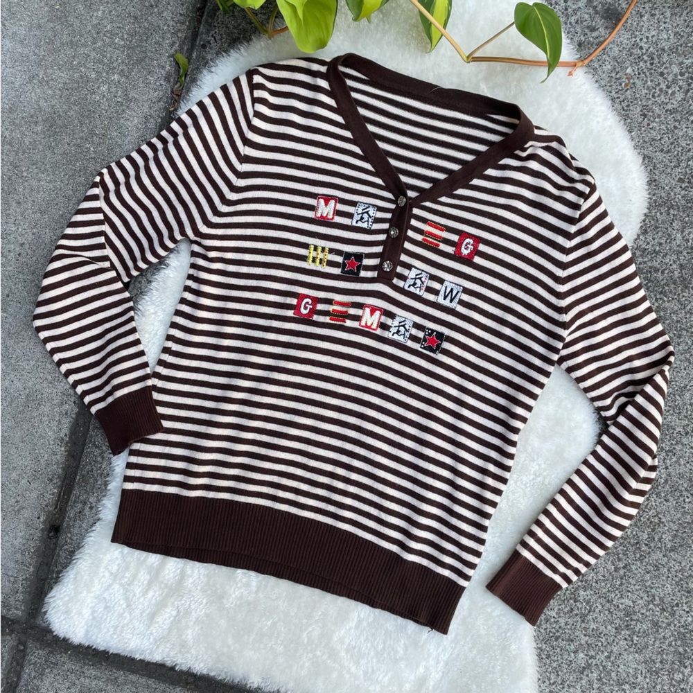 Brown and Cream Striped Weird Sweater